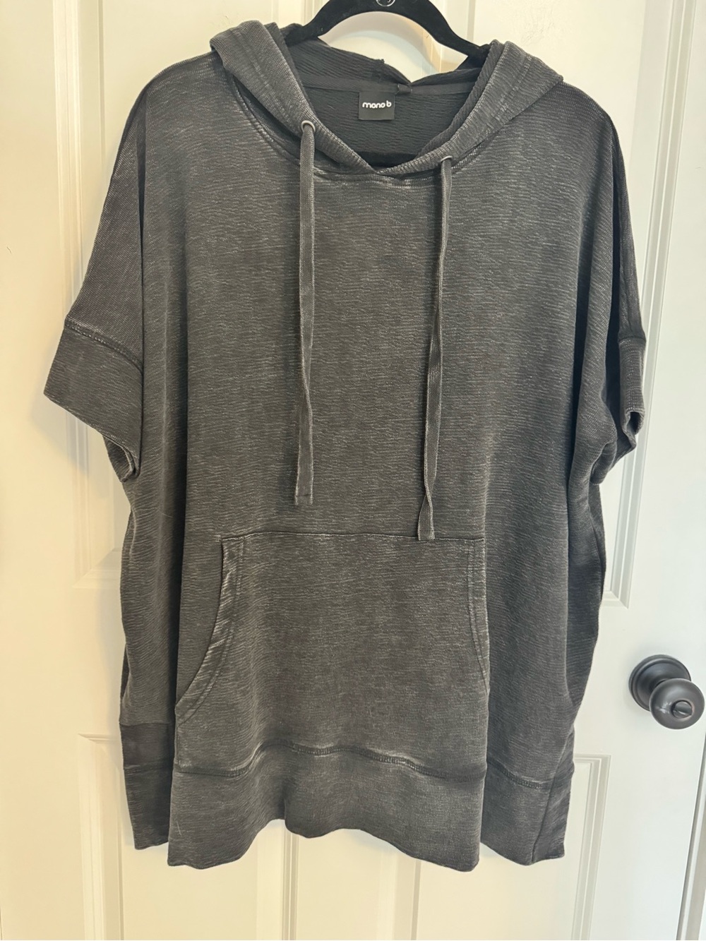 NWT Mono B Oversized Short Sleeve Hoodie Poncho Charcoal Cotton Large